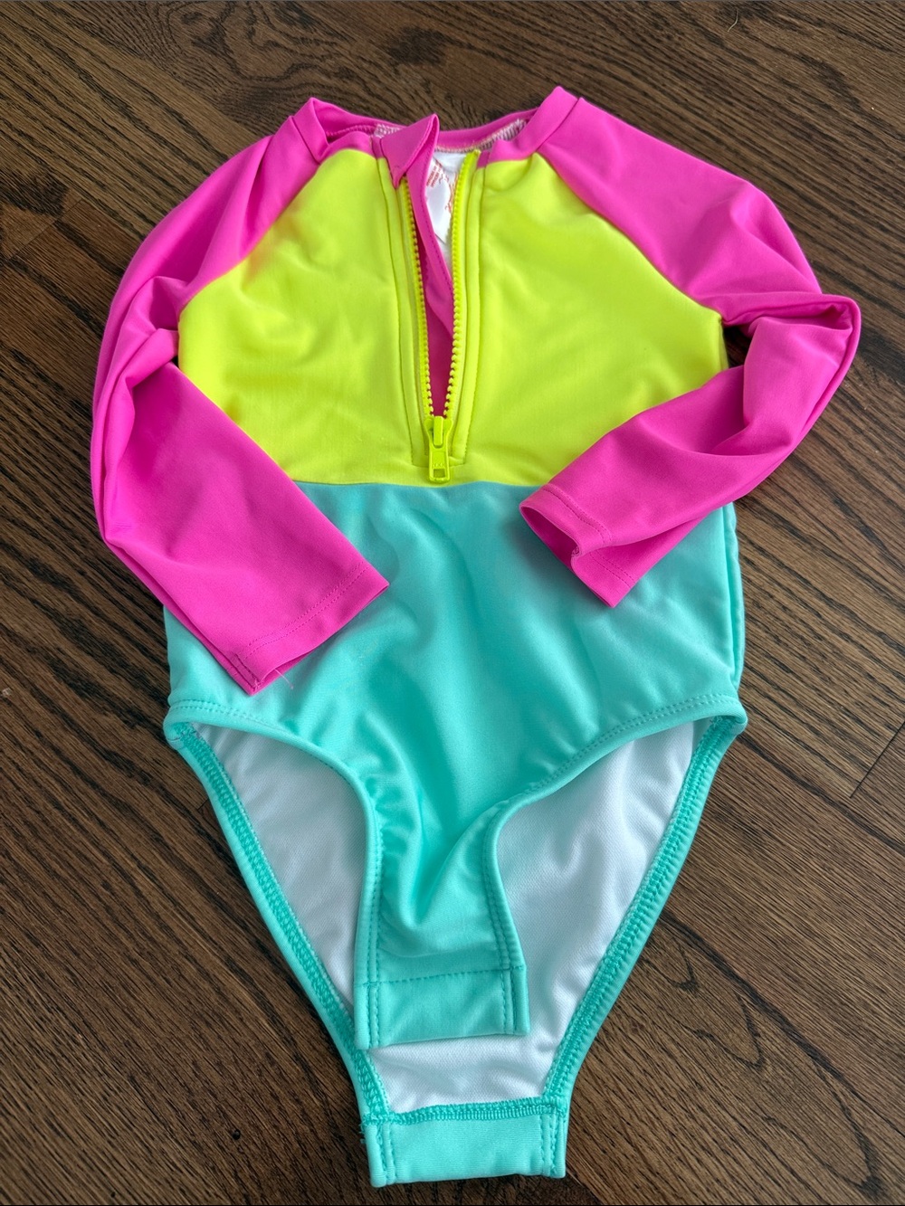 Cat & Jack Neon Colorblock Long-Sleeve One-Piece Swimsuit - Pink, Aqua 2T